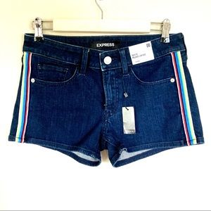 Express Rainbow Stripe Denim Shorts